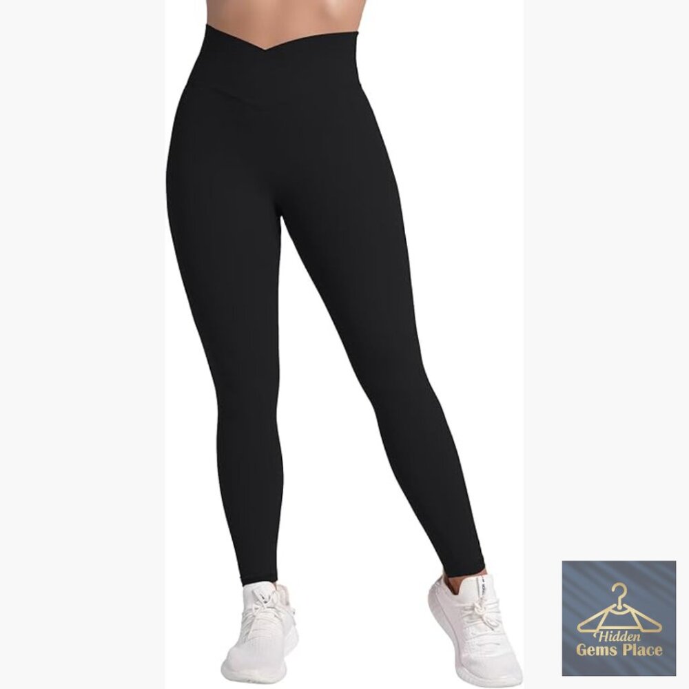 High Waist Crossover Yoga Leggings with Tummy Control Butt Lifting Scrunch